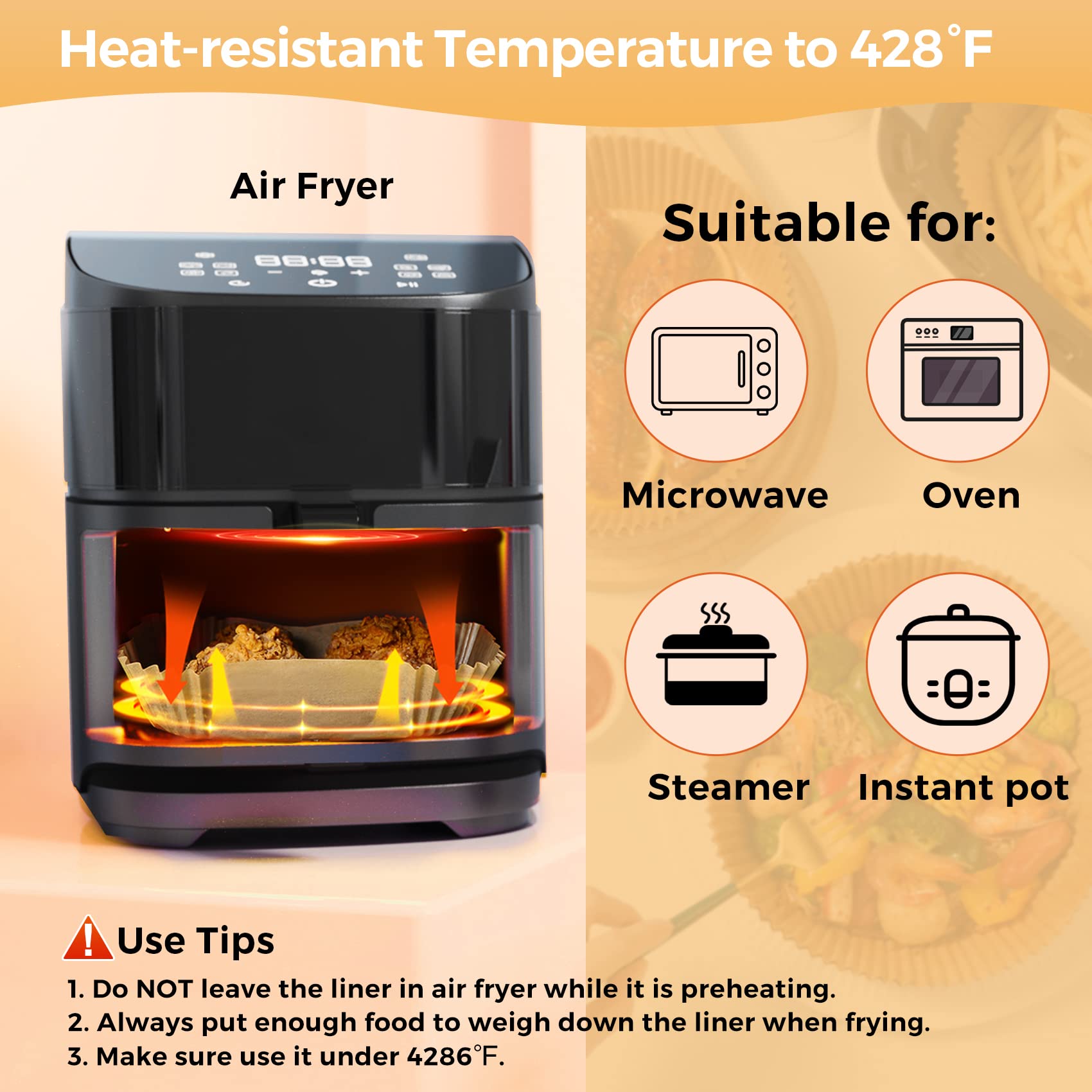 Ctizne Disposable Air Fryer Paper Liners, 125Pcs 9 In Large Square Parchment Paper Liner, Non Stick Baking Paper For 8Qt - 12Qt